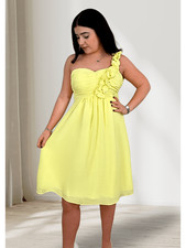 One Shoulder Chiffon Dress Knee Length Evening Prom Bridesmaid Wedding Grown