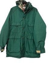 Vintage Woolrich Jacket Wool Lining Hooded Green Medium Zipper Snap Buttons EUC