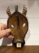 Vtg African Hand Carved Zebra Mask Wood Mask Hand Painted Wall Decor World Mrkt
