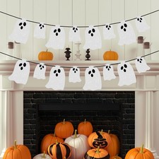 Halloween Ghost Banner Decorations - Glittery 3m x 15cm x 10cm, White Silver