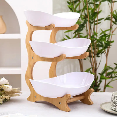3-Tier Creative Plastic Fruit Plate | Elegant Wooden Design Suitable for Snacks