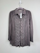 Soft Surroundings Embroidered Cotton Button Front Tunic Shirt Women  s M Burnout