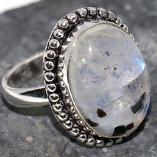 925 Silver Plated Rainbow Moonstone Ring US 5.5 Gift For Daughter GW
