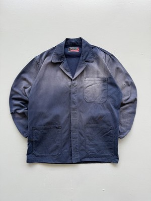 Verwaschene marineblaue französische Chore Jacke 90er Vintage Workwear CH201 - Small