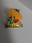 I Love Wrestling Wrestler Strong Man Showing Muscle Arm Vintage Lapel Pin 1980's — photo 1