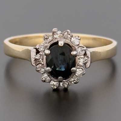 Cluster-Ring 9 kt Gelbgold Saphir & Diamant Größe P 1/2 gepunzt