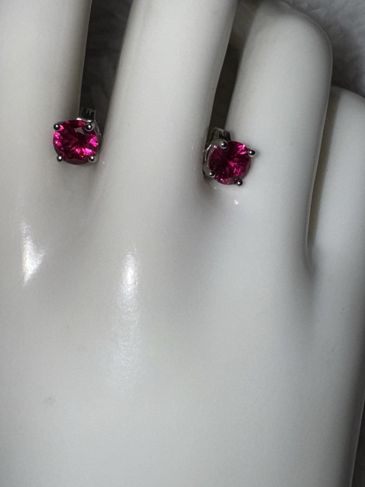 Stunning 7 mm Ruby Solitaire Stud Earrings in Ste… - image 4