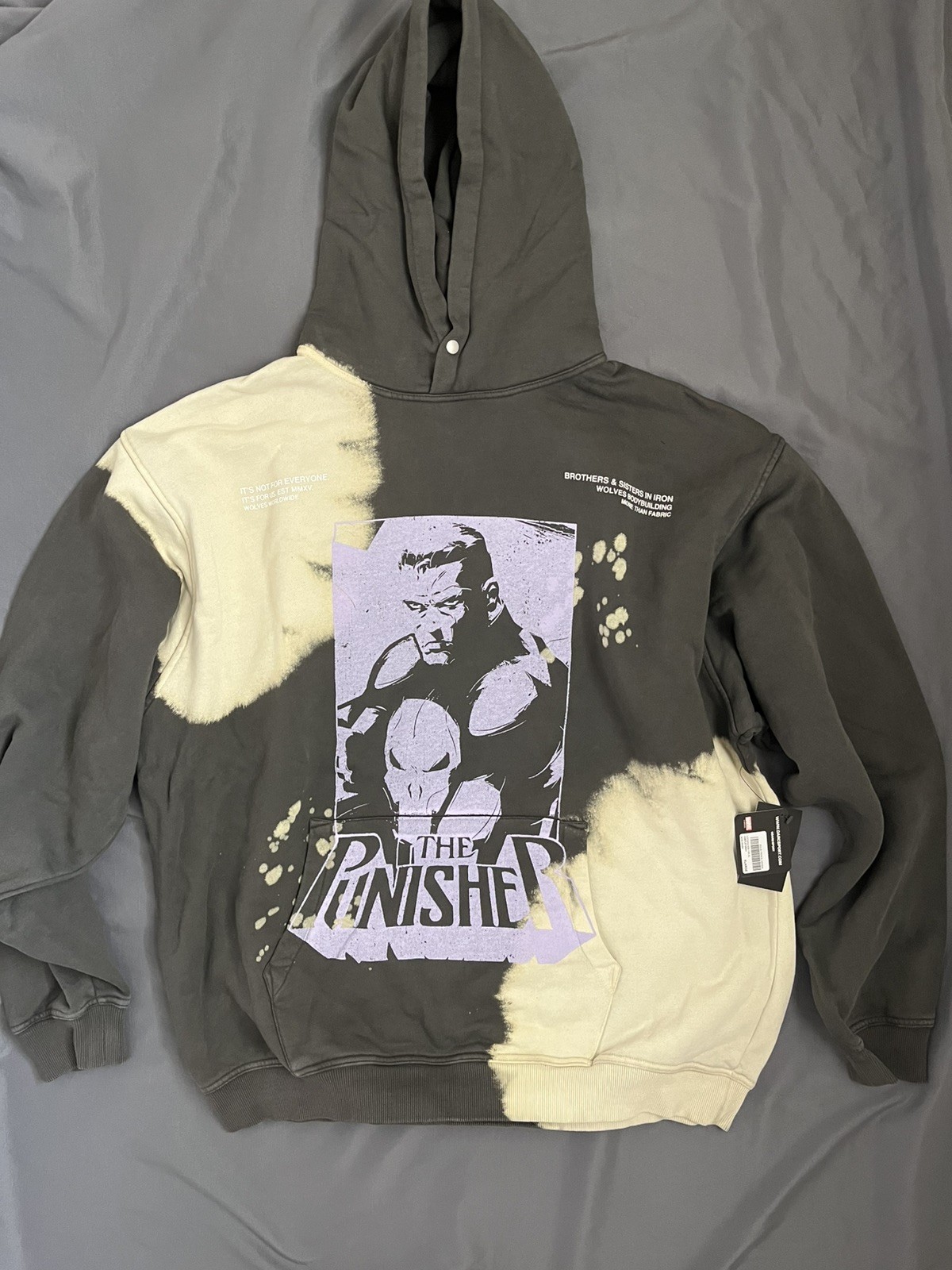 Darc Sport x Punisher Wolves Graphic Castle Gray Acid Wash  Hoodie Men’s XL