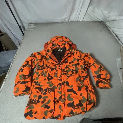 Vintage Johnson Garment Coat Mens Medium Orange Camo Canvas Parka Hunting USA - product listing photo