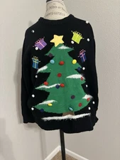 Merry Christmas Light Up Sweater Size XL.  Christmas Tree With Gifts Ornaments