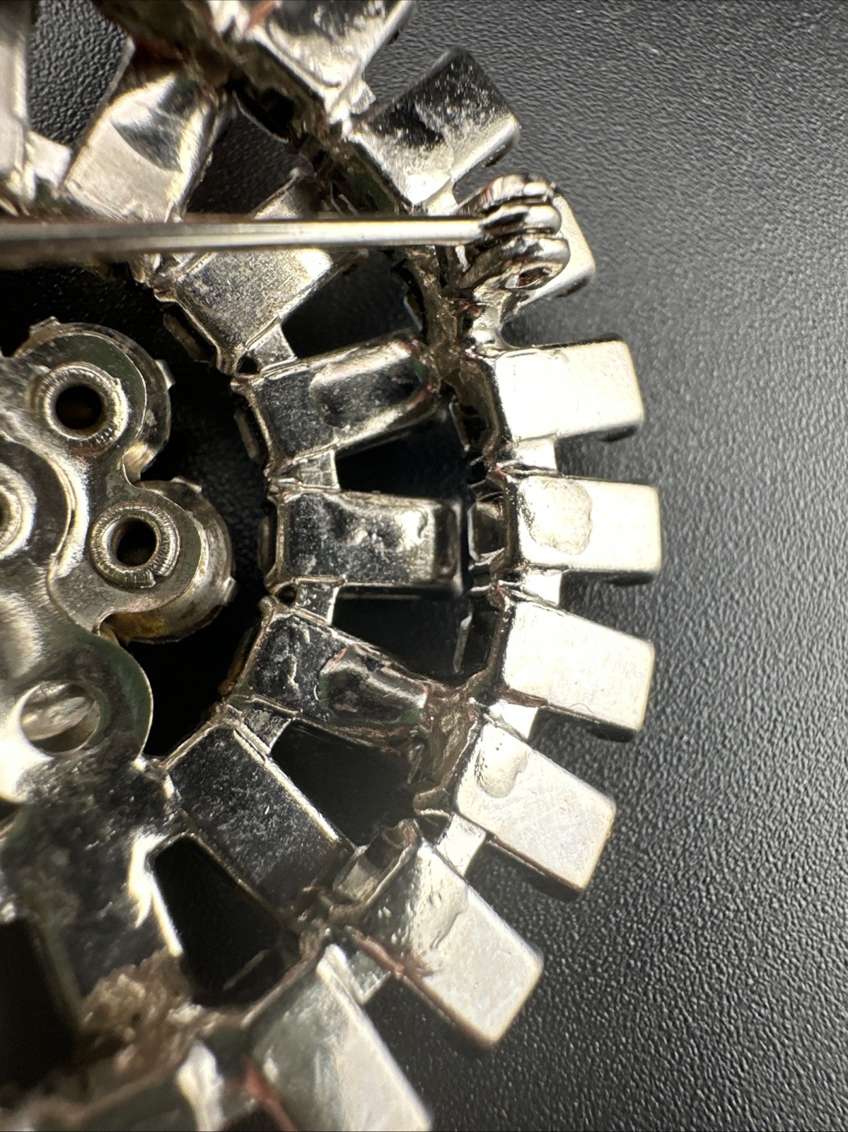 Unsigned Clear Emerald Rhinestone Layered Round R… - image 8