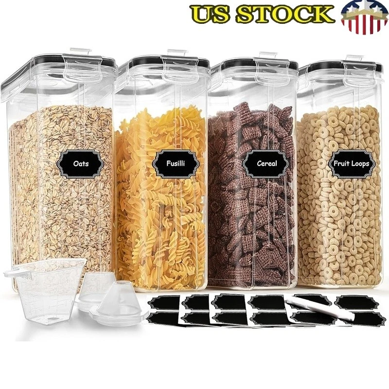 Airtight Cereal Storage Containers Set 4PC BPA Free Food Organization W/ Labels