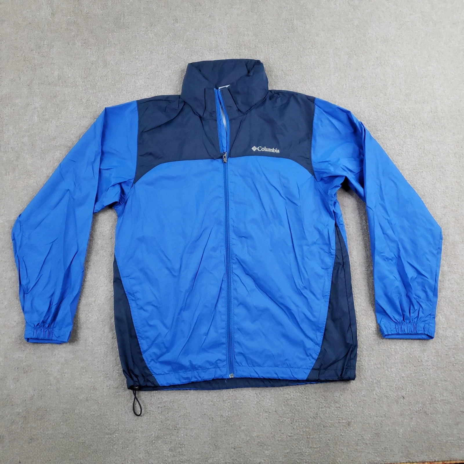 Columbia Jacket Mens Medium Blue Windbreaker Packable Zip Hooded Water Resistant