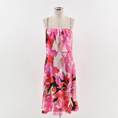 Banana Republic Silk Floral Dress Size 4 Pink Romantic Spaghetti Strap A Line