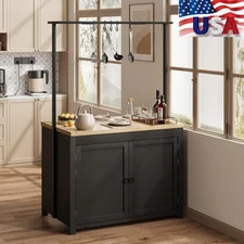 42 inch Heavy-Duty Kitchen Island Cart with Storage 2-Tier Shelves & 5 Hooks