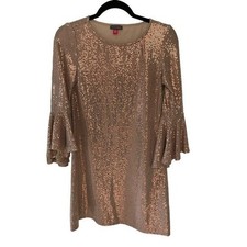 NWT Vince Camuto  Gold Metallic Flounced-Sleeve Dress  XS