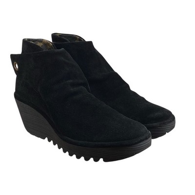 Fly London Yama Boots Women's Size 10 Black Suede Platform Wedge Booties