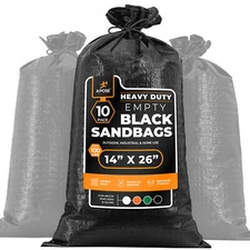 Heavy Duty Woven Polypropylene Sand Bags Black - 14" x 26" Bundle of 10