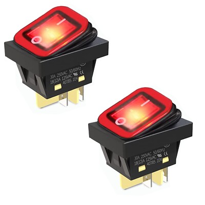 2 x 30 AMP WASSERDICHT ROT WIPPSCHALTER BELEUCHTET 30a SCHWERLAST IP67