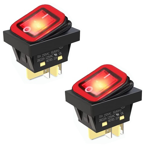 2 x 30 amp WATER PROOF RED ROCKER SWITCH ILLUMINATED 30a HEAVY DUTY IP67