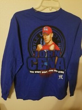 WW boys youth 18 20 John Cena blue t shirt long sleeve 26 L 19 across front ches