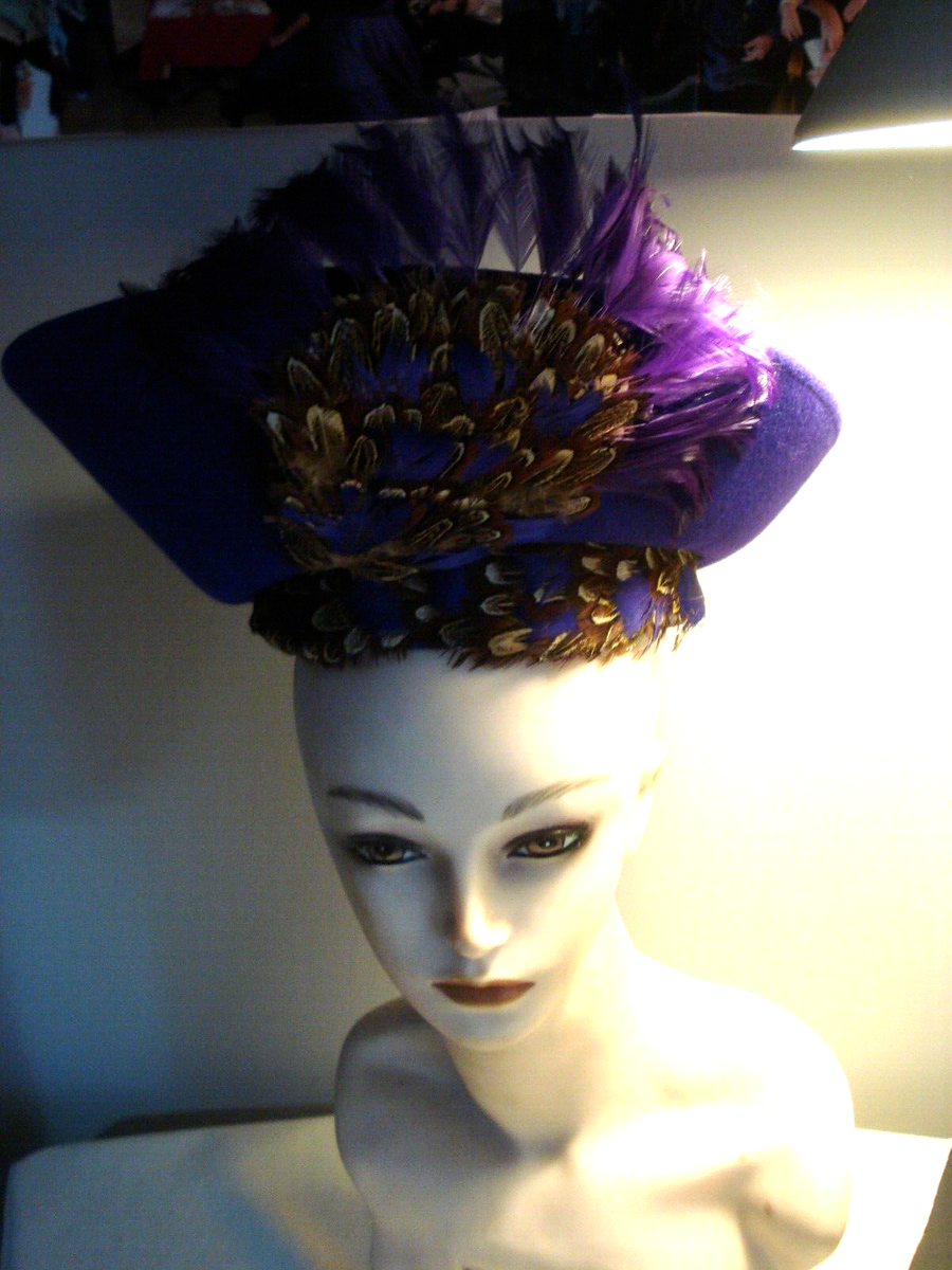 Vintage Mr. John Original Purple Feather Wide Brim Hat | eBay display picture 3