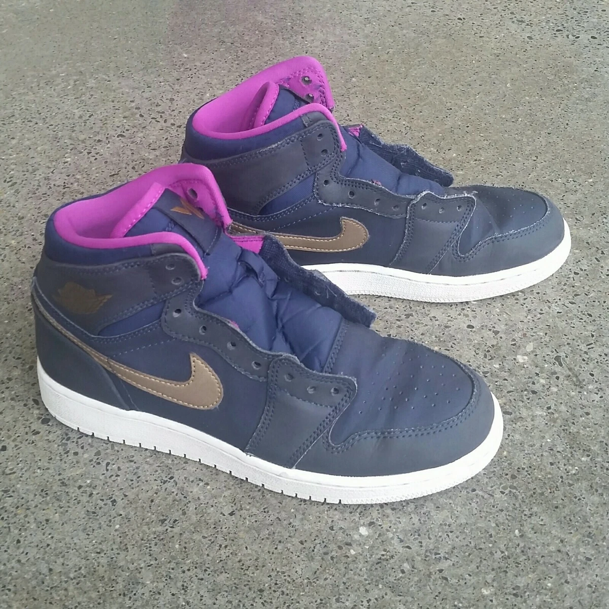 Nike Air Jordan 1 High GG MAYA MOORE Girls Shoe Navy Gold Pink 4.5 Y |