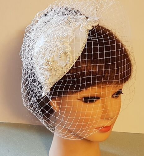 Birdcage Veil White or Ivory  40s 50s Vintage bridal Hat fascinator  & Veil 2Pc  - Bild 1 von 9