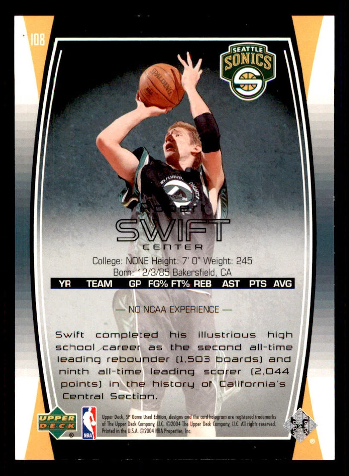 2004-05 SP Game Used #108 Robert Swift RC /999 - Image 2 of 2