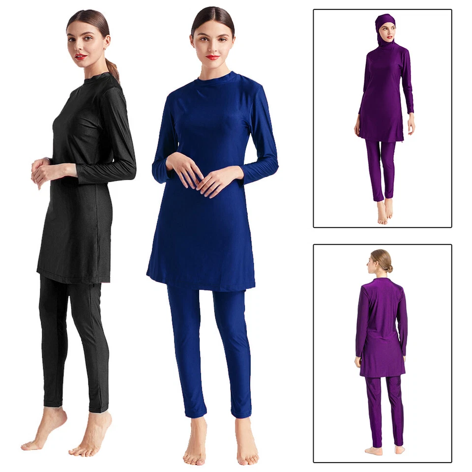 3PCS Vollabdeckung Frauen Bademode Muslim Hijab Badeanzug Strand Burkini Anzug - Bild 3 von 4