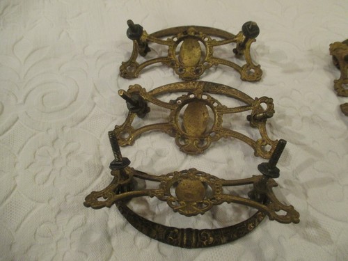 Vintage Lot Of 5 Ornate Brass Drop Bail Drawer Pulls 3" centers - Picture 11 of 12