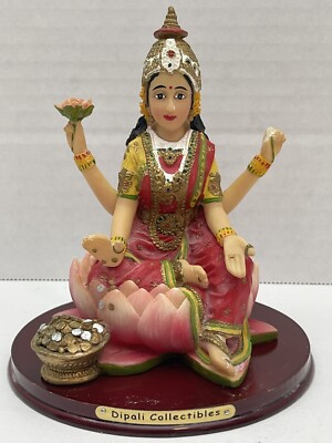 Indian Hindu Lakshmi Goddess Of Prosperity Figurine Statue 5.25'' Chipped Flower