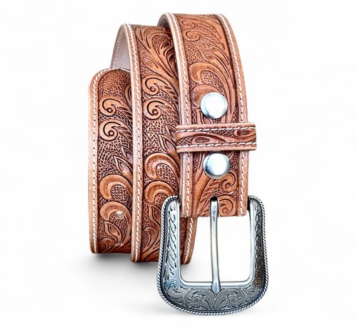 Women's Western Leather Belt, Floral Embossed Cowgirl Hand Tooled Belt 1-1/2" - Picture 11 of 86