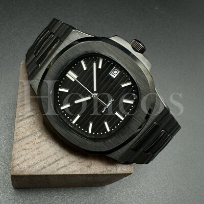 Custom Made Mods Watch Nautilus Style NH35 Automatic Movement Black Dial Black