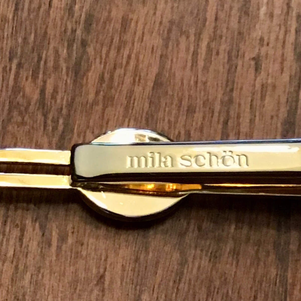 Vintage Designer Mila Schon Tie Clip, Tie Bar Gold Tone Black  display picture 1
