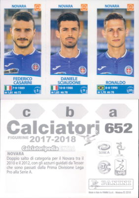 Sammelbild Fußballer Panini 2017/18 - Novara Sammelbild Nr. 652 Neu, Perfekt