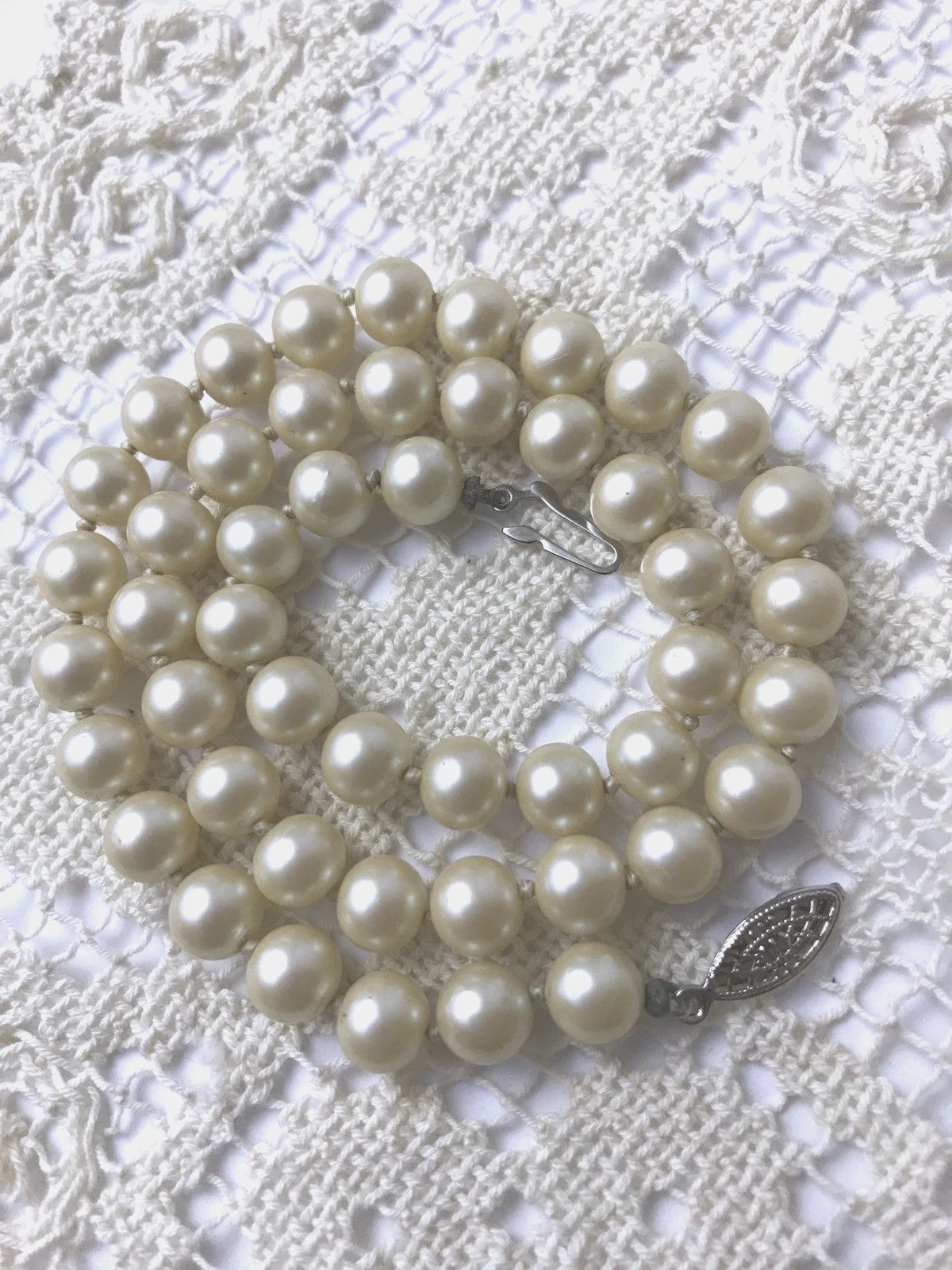 OFF WHITE Collana Vintage G Argento Finta Perla Crema Bianco Off 17" Girocollo Principessa Lunghezza Decò
