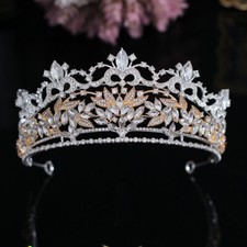7cm Tall Luxury Silver Gold Crystal Wedding Party Pageant Prom Tiara Crown