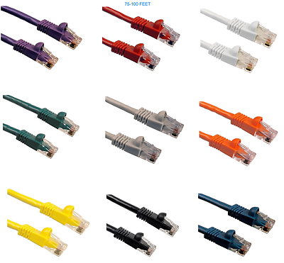 75-100 Feet FT Category 5e Cat5e Ethernet LAN Molded 24AWG UTP Patch Cord 350MHz