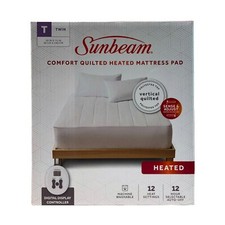 Sunbeam Comfort Quilted Heated Mattress Pad Twin White 12 Heat Settings