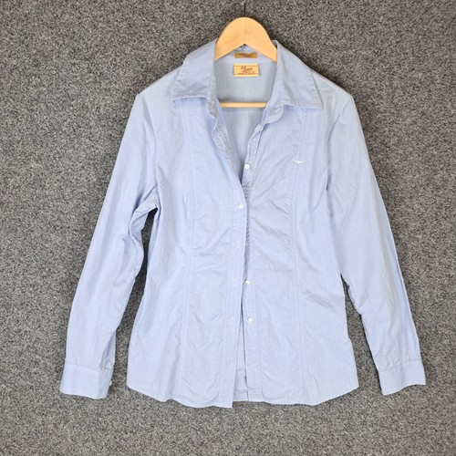 RM Williams Womens Button Up Shirt Top Size 12 Semi Fitted Blue