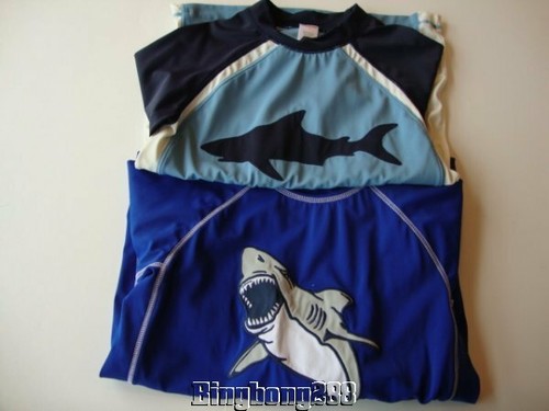 Gymboree Blue SHARK Swim Tops Shirts Rash Guards Boy Size 12 x 2 - EUC