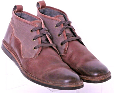 John Varvatos Brown Distressed Leather Canvas Chukka Boots shoes Men's US 11M