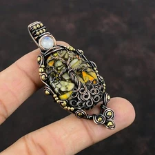 Bumble Bee Jasper Copper Gift For Friend Wire Wrapped Tree Of Life Pendant 2.76"