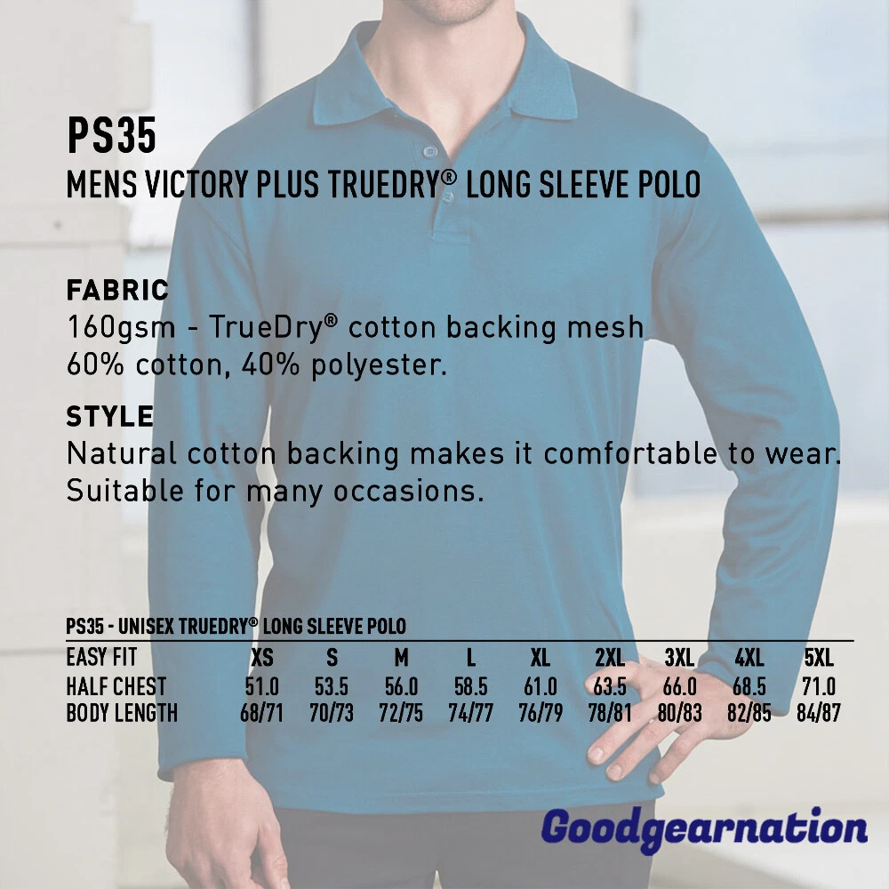 Mens Polo Shirt Cotton Back Solid Plain Colour Casual Sport Long Sleeve