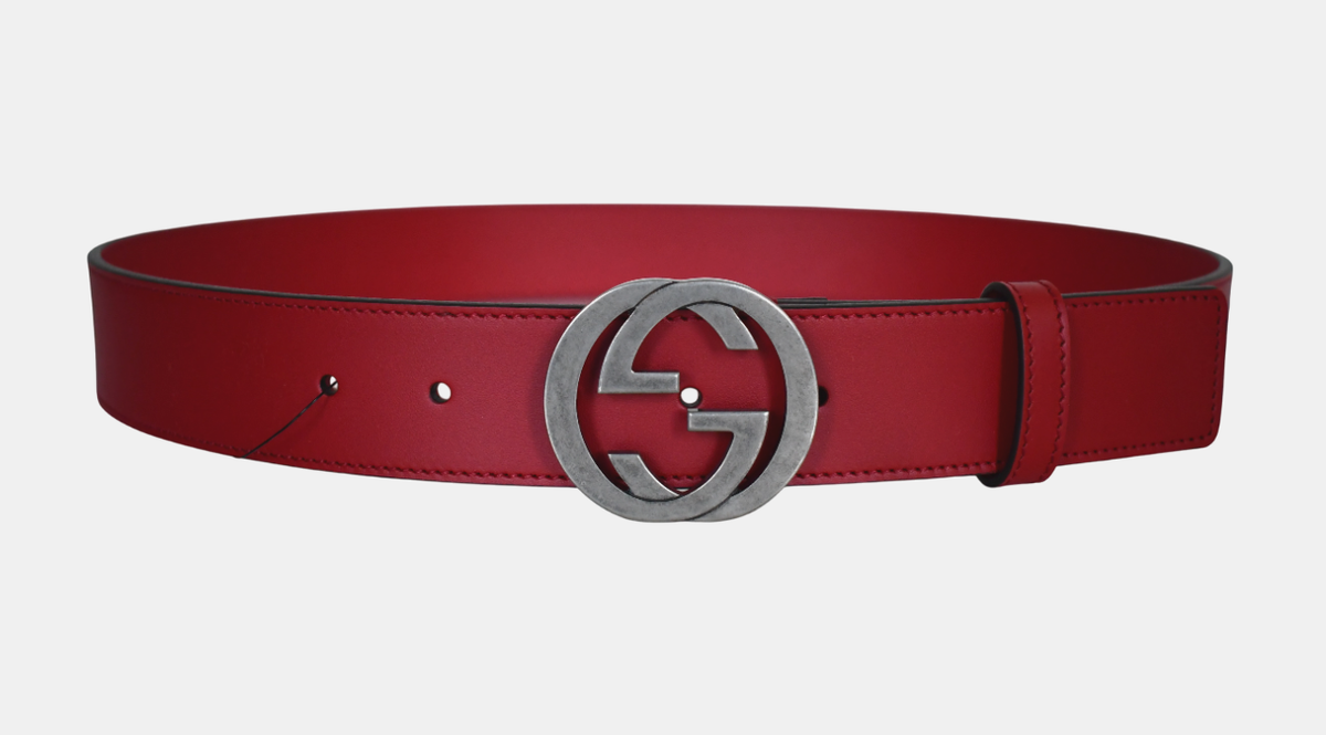GUCCI レザーベルト　レッド　赤　90cm レディース　グッチ NEW Authentic GUCCI Red Leather Interlocking G Buckle Women's Belt