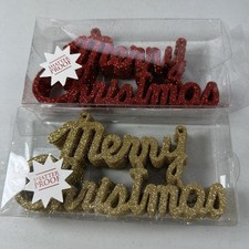 Set of 16 Red Gold Glitter Merry Christmas Ornaments 6x3" New Holiday Tree