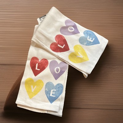 Mainstay Kitchen Towels Set Of Two (2) Love Hearts Boho 15''x25'' Bohemian