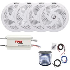 Pyle Marine 4-CH Bluetooth Amplifier w/Kit, 4x 6.5" 240W White Speakers, Wire