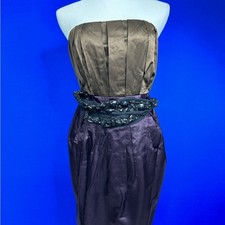 Vera Wang Lavender Label Elegant Brown and Purple Strapless Dress w/ accent belt